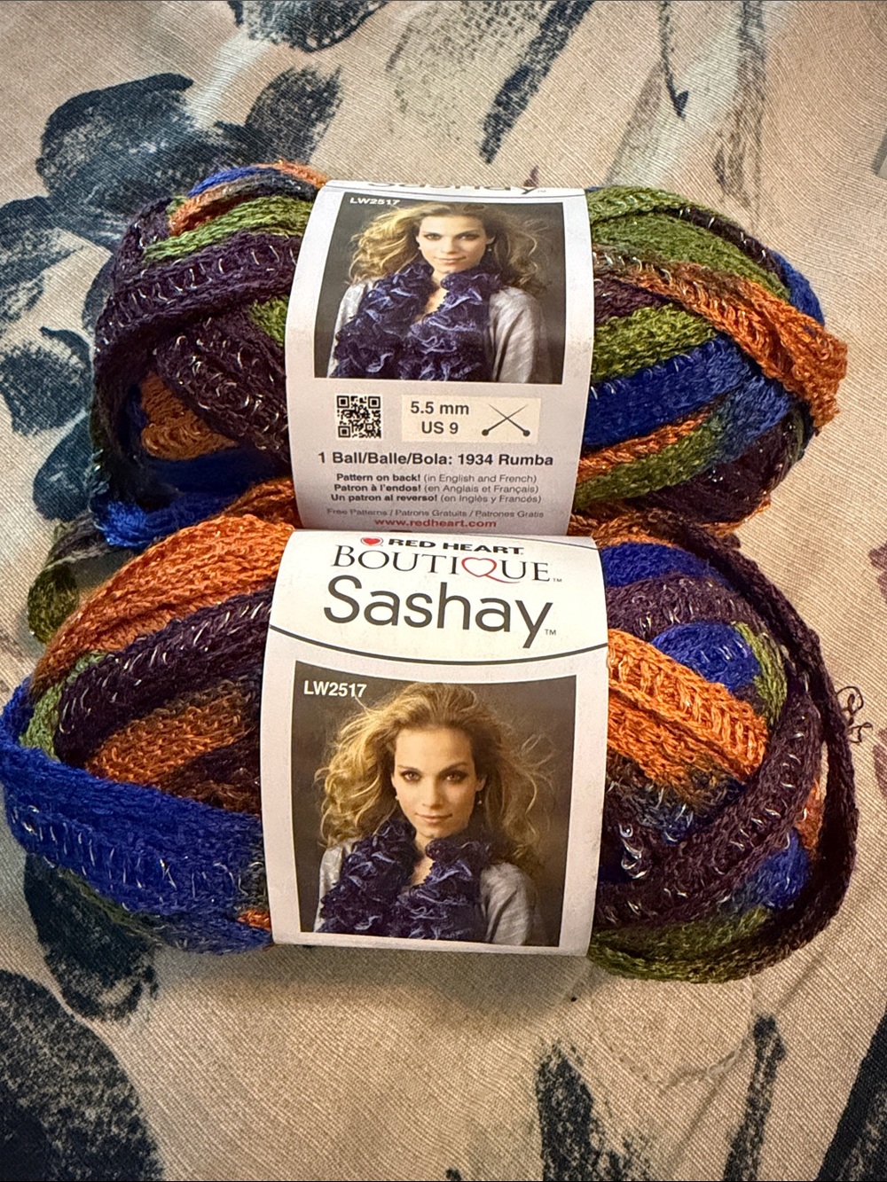 Red Heart Boutique Sashay Ruffle Yarn - Multicolor (Blue, Orange, Green, Purple)